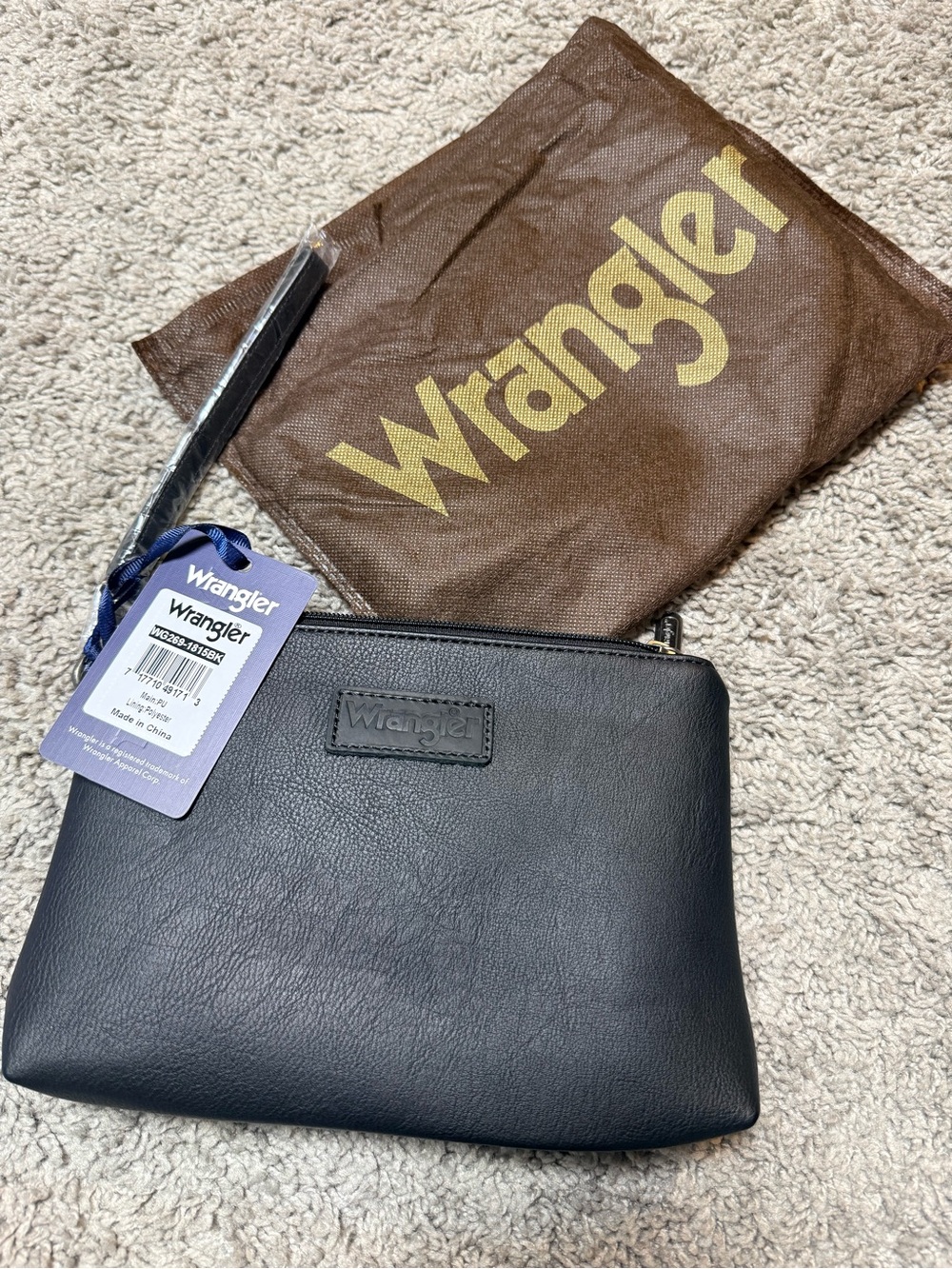 Wrangler Black Leather Wristlet Clutch